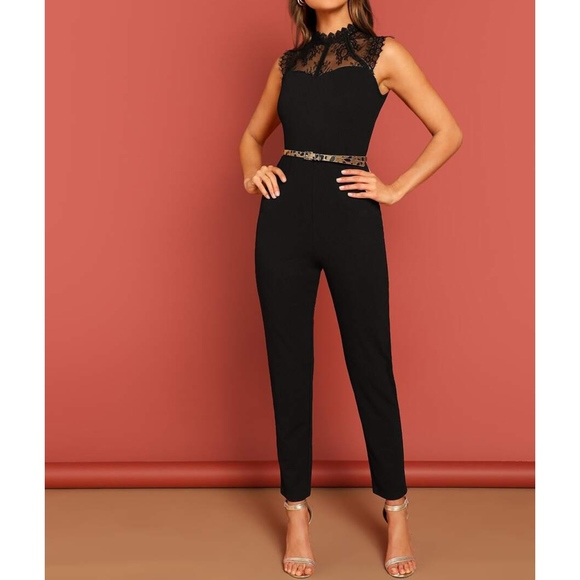 MBM Unlimited Dresses & Skirts - Black Sleeveless Contrast Lace Cocktail Jumpsuit